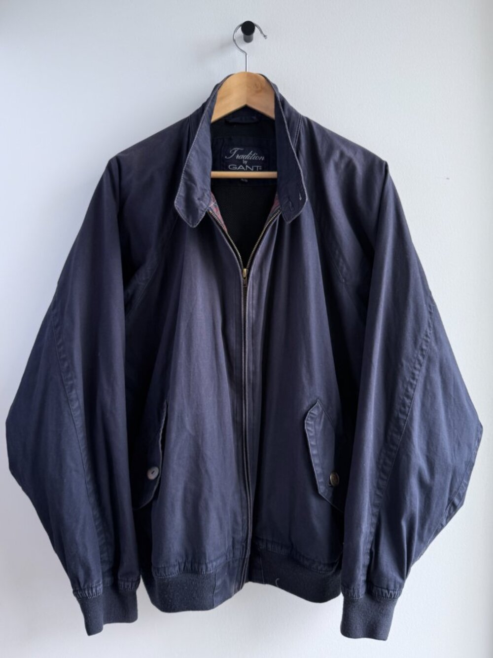 Gant Harrington Jacket Navy Cotton Tartan Plaid Lined Vintage 90s Bomber XL